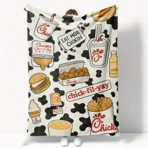 1PC 280gsmChick-Fil-A Themed Cozy Blanket - Lightweight, Durable Acrylic Throw With Fun Food-Themed Print, Breathable & All-Season Use For Living Room Or Dining Area, Dining Room Accessory| Playful Design| Acrylic Blanket, Chickfil A Blanket