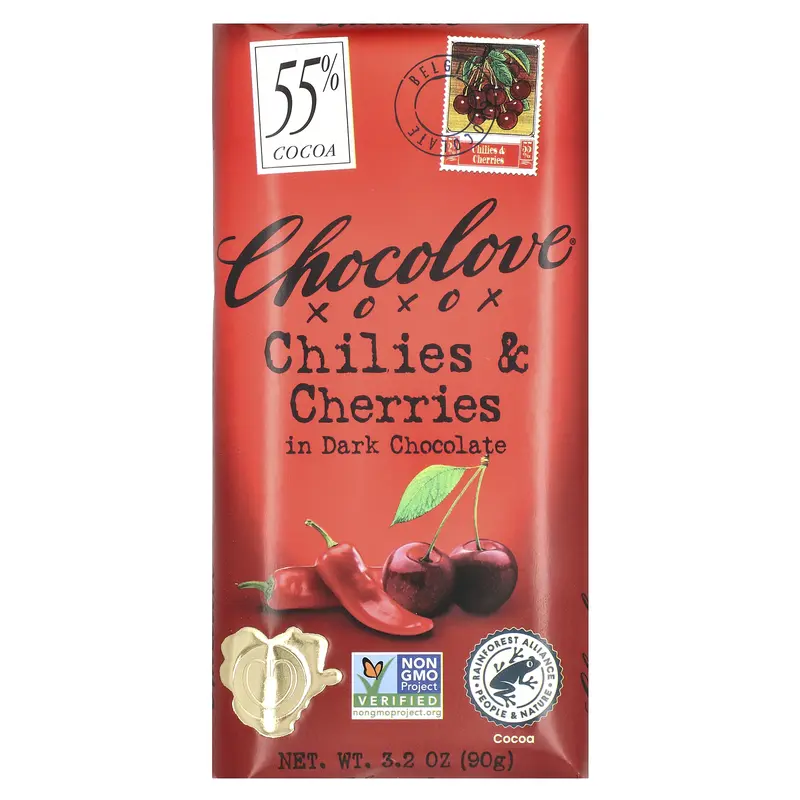 Chocolove Chilies & Cherries in Dark Chocolate, 55% Cacao, 3.2 oz (90 g)