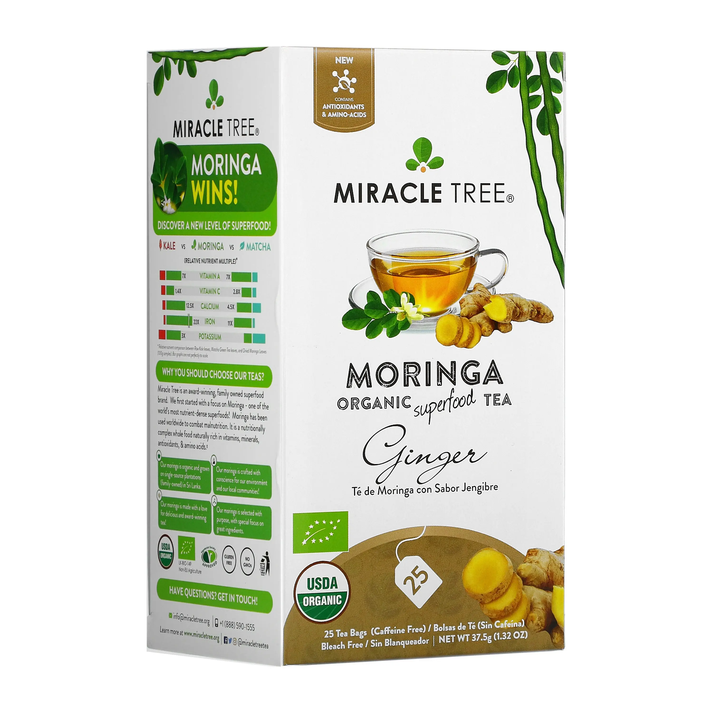 Organic Moringa Tea - Ginger - Caffeine-Free Herbal Tea