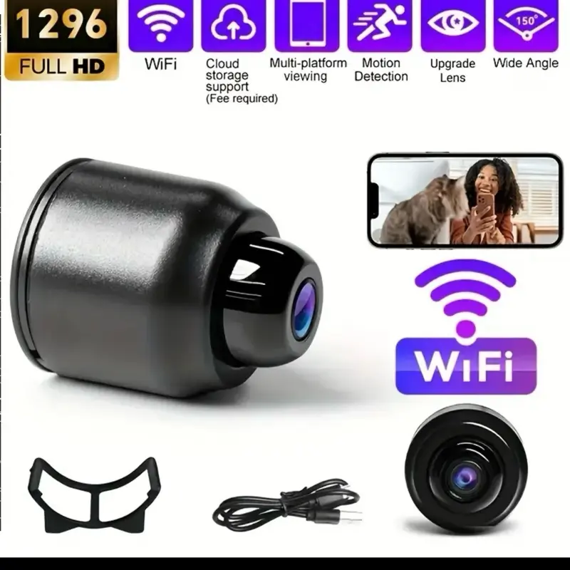 1296P Mini Upgrade Baby Monitor, 150° Ultra-Wide Angle Home Security Nanny Cam with Free Cloud Storage, Smart Motion Detection, WiFi/No-WiFi Anytime Anywhere Monitoring Essential for Baby Safety
