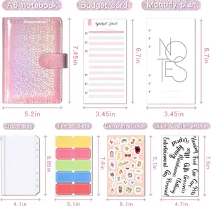Glitter Budget Planner,Money Saving Binder with Zipper Envelopes & Expense Budget Sheets,Envelopes Money Saving Challenge,Savings Budget Planner with Cash Envelopes (Pink)