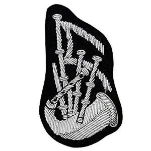 PIPE MAJOR BAGPIPE ARM BADGE HAND EMBROIDERED SILVER BULLION WIRE