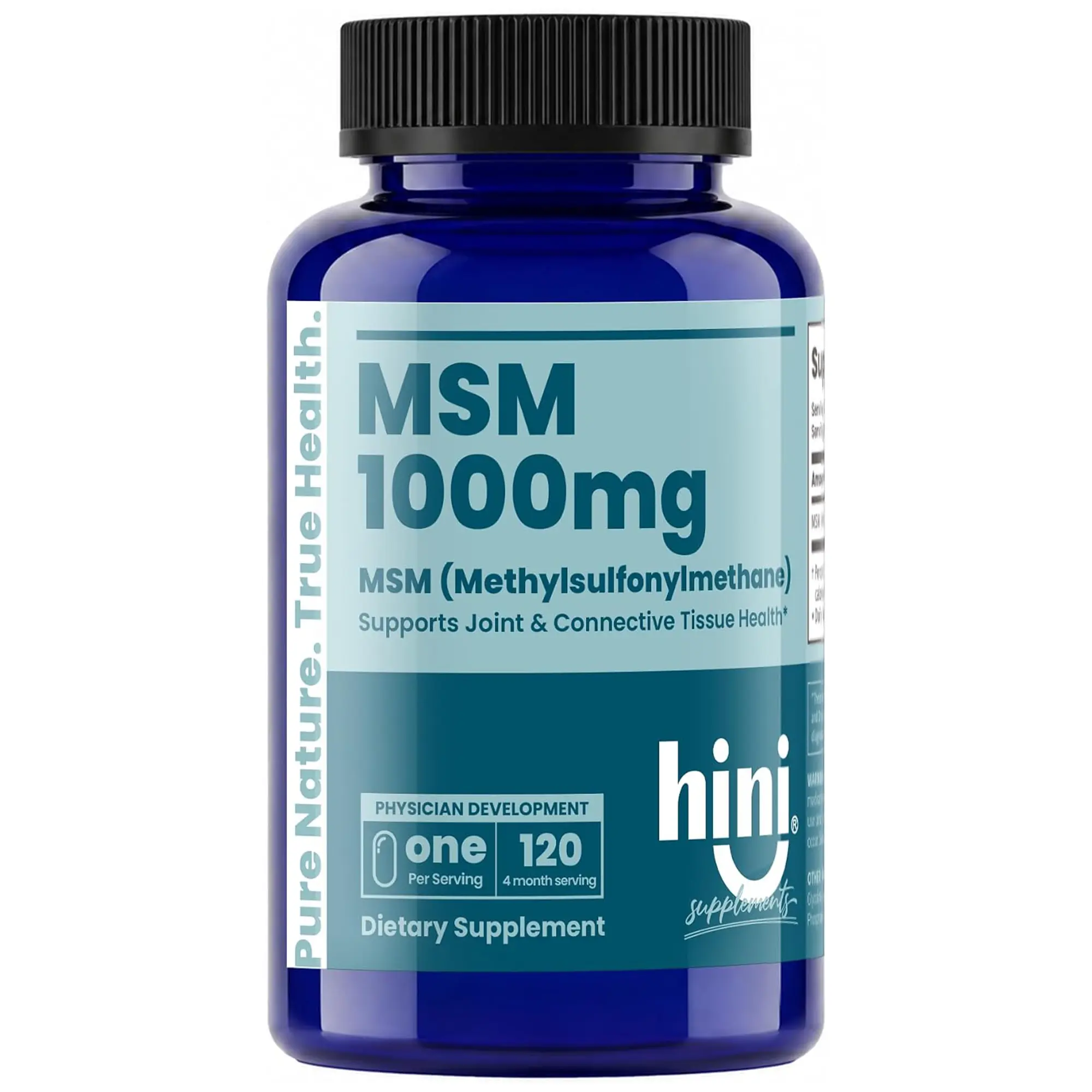 HINI MSM 1000mg Joint Support Dietary Supplement Bottle for Men & Women, 120 Tablets, 4-Month Supply, Once-Daily Methylsulfonylmethane Formula for Joint Comfort, Mobility, Flexibility & Fitness Wellness