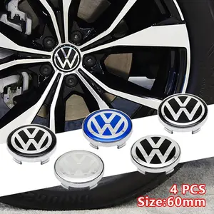 4 Piece Car Wheel Center Caps + Stickers, HUB Center Modification Cover, Fits Volkswagen Vw Scirocco Jetta Beetle Golf Passat Tiguan Models