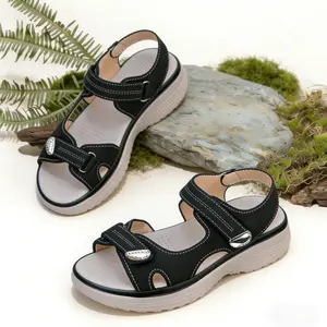 Ubetif Platform sandals with adjustable Velcro straps; solid-color casual shoes featuring a retro platform design. Suitable for casual outdoor activities, beach vacations, and everyday wear.