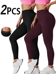 Women's Solid Color High Waist Leggings, Casual Comfy Breathable Minimalist Skinny Pants for Yoga Gym Workout Running, Ladies Bottoms for All Seasons High Waist Rise