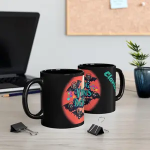 Vibing with My Demons Mug, Personalized Halloween Coffee Cup, Fun Black Mug for Bat Lovers, Unique Gift for Friends, Spooky Drinks