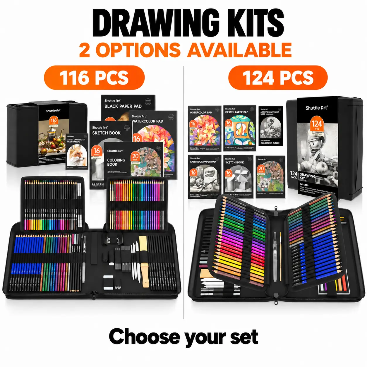 116/124 Pack Drawing Pencils Set, Sketching and Drawing Art Set with Colored Pencils, Sketch and Graphite Pencils in Portable Case, Drawing Supplies for educational, Adults and Artists,coloring book