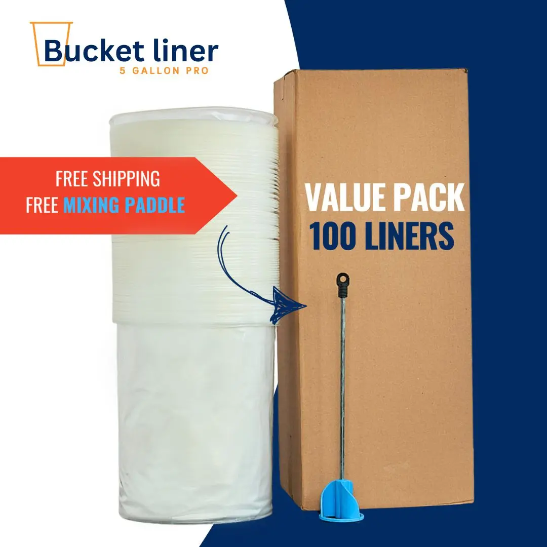 100 Pack – Heavy Duty Custom Pro Blend Disposable Bucket Liners – Fits Standard 5-Gallon Buckets – Tear-Resistant Inserts for Mixing Epoxy, Thinset, Paint, Adhesives & Grout