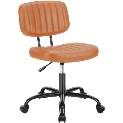 Sweetcrispy Modern PU Leather Office Chair - Ergonomic Vertical Armless, Low Back with Lumbar Support, 360° Rotation, Height-Adjust, Rolling Casters, Space-Saving for Small Spaces WFH Home Office, Easy Setup, Pu Leather Chairs