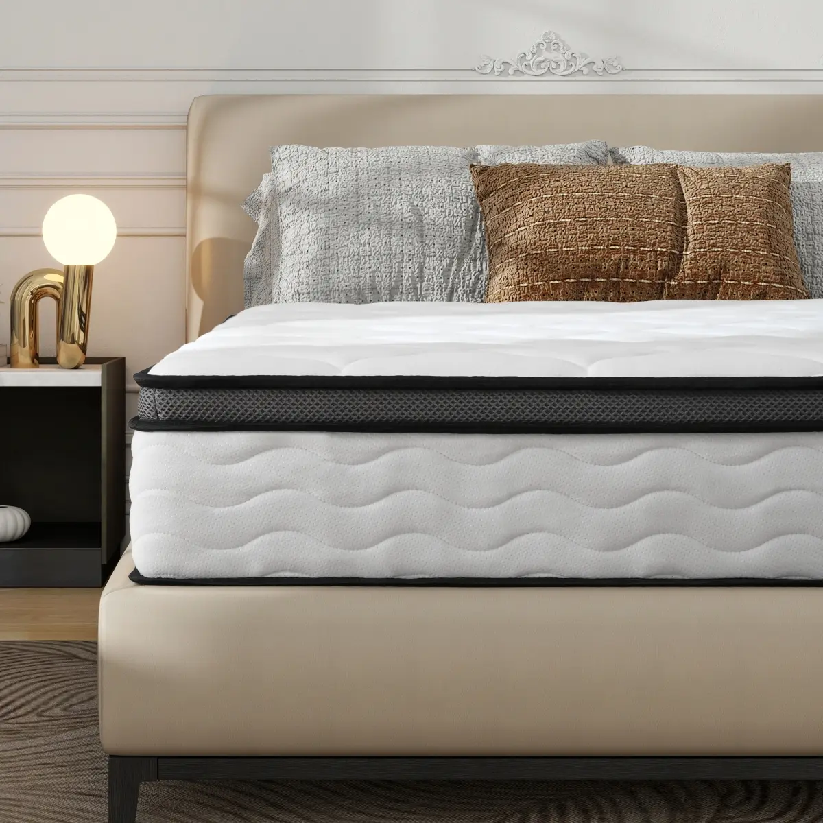 Mattress Full/Queen Size Mattress in a Box,  10/12 Inch Modern Memory Foam Hybrid Mattresses, Pillow Top Bed Mattress w/ Breathable Comfortable for Sleep,RV Medium Firm for Lumbar Support (Creamy White + Gray)
