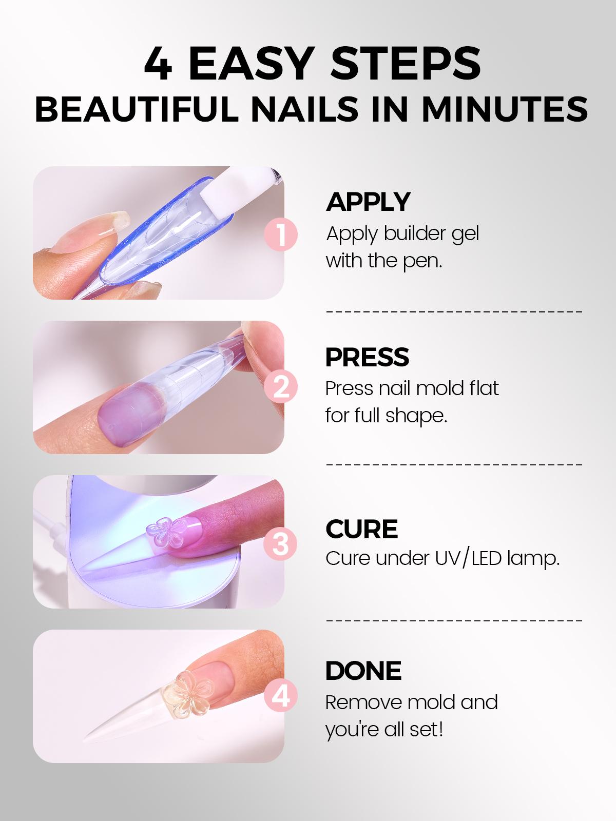 AILLSA Solid Builder Gel Nail Kit, 30g Non-Stick Hand Extension Gel with Dual Forms & Silicone Brushes, All-in-One Hard Gel Easy DIY Summer Nails Salon Manicure Starter Set for Beginners