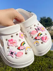 12 Piece PVC Rainbow Star Flower Happy Shoe Decorations, Detachable DIY Sparkling Shoe Charms Shoe Accessories for Sandals Flip Flops Beach Bags, Day Gifts