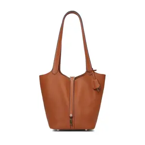 SADI Women’s Cowhide Solid Leather Handbags, with Pouch Bag as Gift. Casual Style for Everyday Use, Unique Bags, Stylish Shopper Handbag, a Classic Casual Handheld Picnic Basket (26cm)