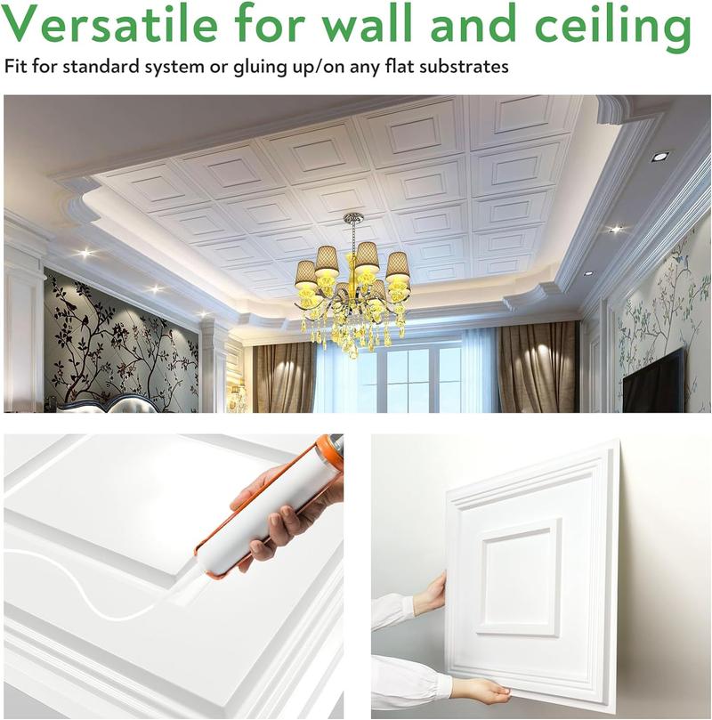 STICKGOO Black Drop Ceiling Tiles 2ft x 2ft, Glue Up Ceiling Panels, Waterproof, Premium PVC to Prevent Breakage, 12 Pack Cover 48 Sq. Ft Easy Installation Multipurpose