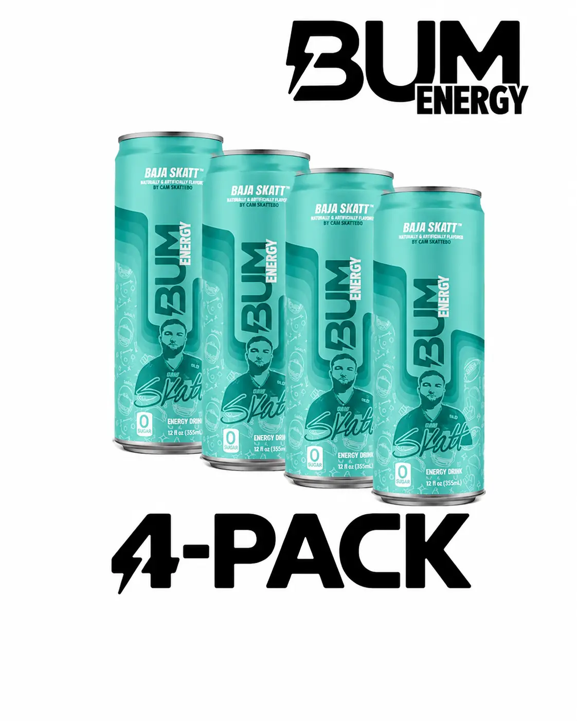 BUM Sugar-Free Natural Energy Drinks 12-Pack (12 oz Each) - Lightly Carbonated, No Artificial Colors, Natural Caffeine, Citicoline, Low Calories, Raw Nutrition, Youth-Focused Clean Brain Energizing Sports Liquid for Workout Focus