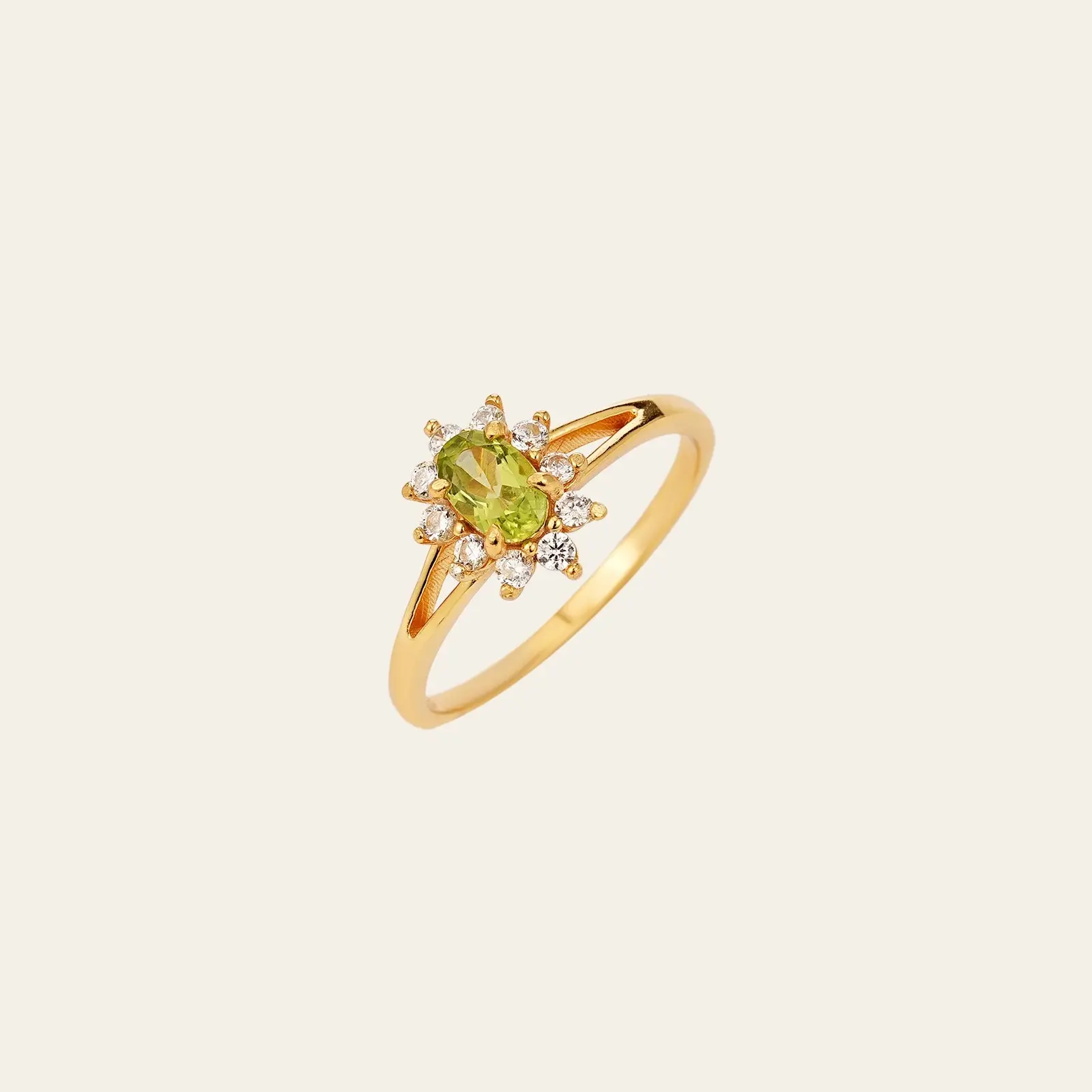 Aurora Peridot Diamond Halo Ring: August Birthstone, 14K Gold Vermeil Sterling Silver, Birthday Gift
