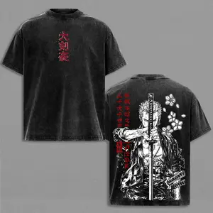 Zoro Tee Washed - Vintage OnePie's Anime Shirt Roronoa Zoro Graphic Tee Vintage Washed T Shirt Unisex Streetwear Santoryu Anime Tee Three Sword Style Shirt Anime Clothing Gift for Anime Lovers Fans Apparel