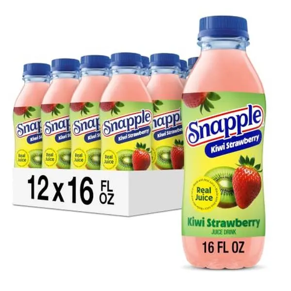 Snapple Kiwi Strawberry Juice Drink, 16 Fl Oz Recycled Plastic Bottle, Pack Of 12, All Natural, No Artificial Flavors Or Sweeteners, Contains 3% Real Juice