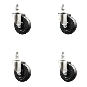 Hard Rubber Swivel Stem Caster Set of 4 with 4 Inch Caster Wheels - 10mm Metric Threaded Stems - 316 Stainless Steel Casters - Includes 4 Swivel Casters - Service Caster Brand