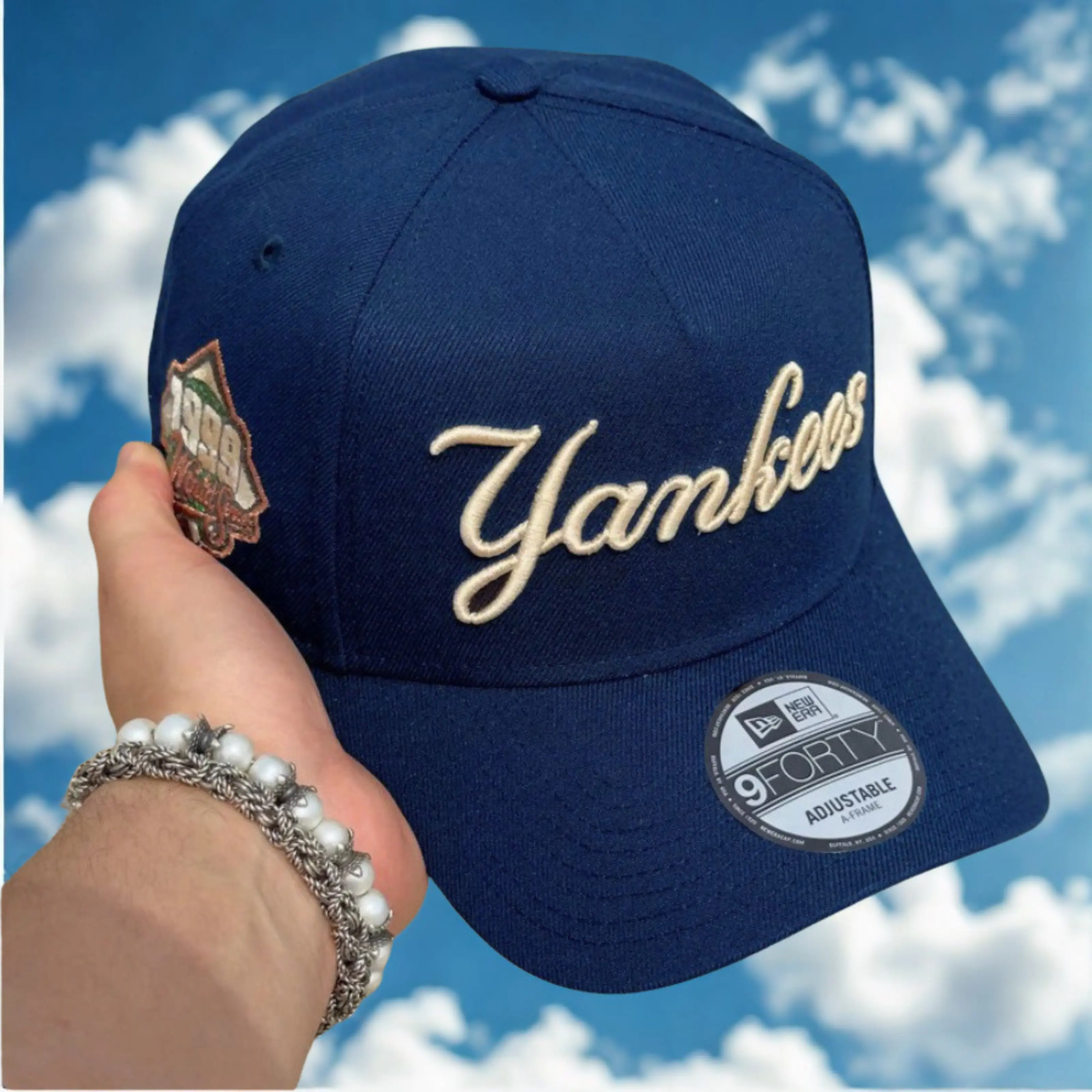New York Yankees Script Logo Adjustable Baseball Cap, Curved Brim Embroidered Side Patch Streetwear Hat for Men and Women