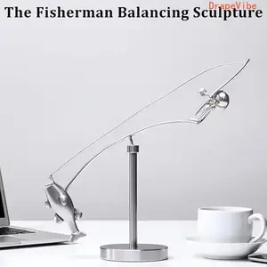 Alloy Fishing Lever Sculpture Jumping Fish Statue Desktop Decor For Indoor Outdoor Use Ideal Gift For Anglers And Collectors