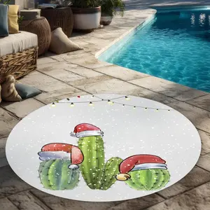 Begin Home Decor C1COAR552NFZ38 5 x 5 ft. Christmas Cactus Round Outdoor Area Rug - Red Floral Decor