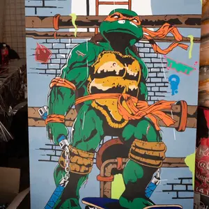 The Last Ronin: Michaelangelo Acrylic Painting 40x60 with Green Character and Orange Straps