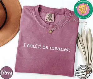 I Could Be Meaner Shirt Comfort Colors, Sarcastic Sweatshirt, Funny Quote Crewneck, Funny Humor Shirt, Trendy Shirt For Woman, Sarcasm Tees - LORA ATCHER