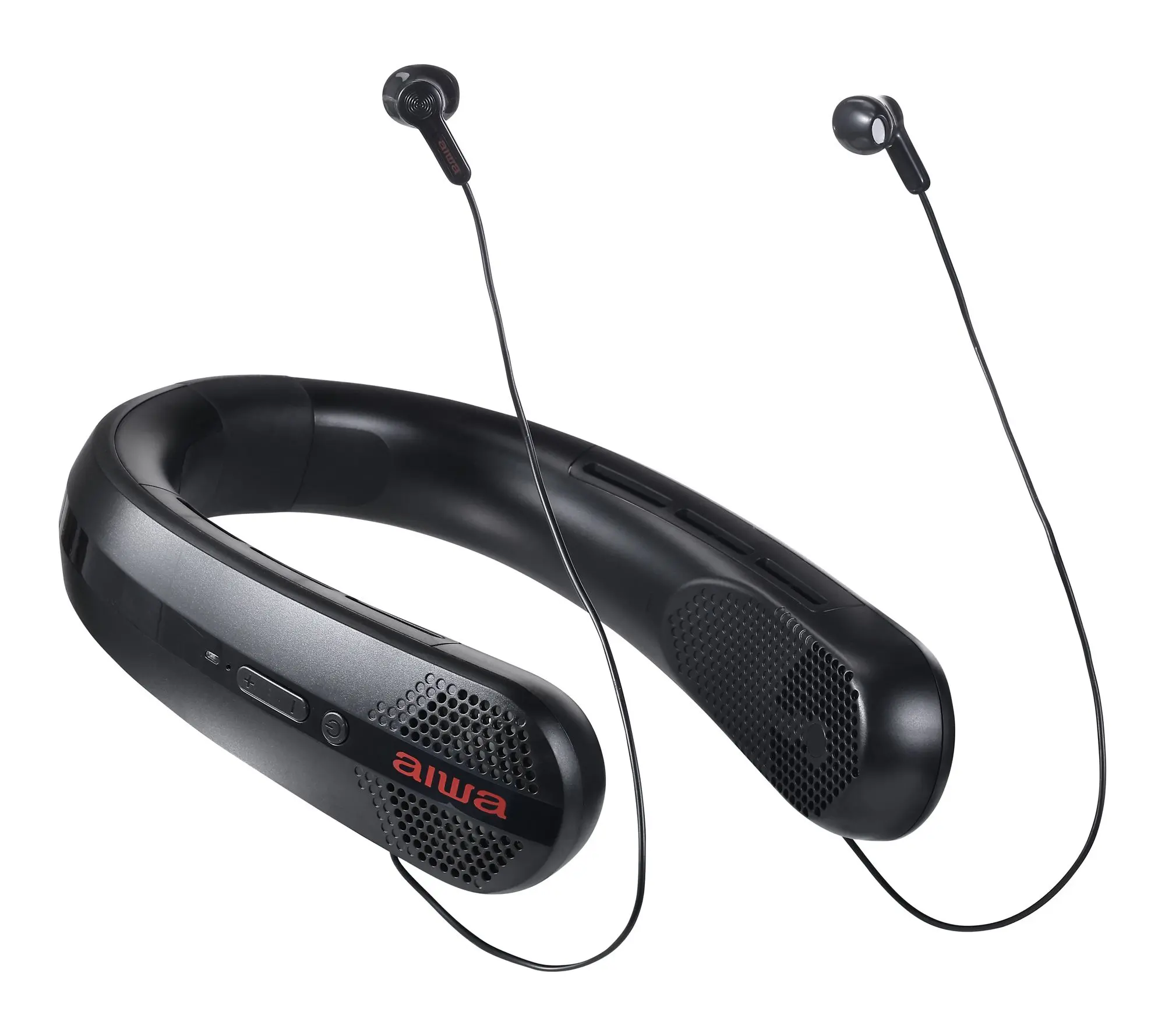 Aiwa Portable Neck Fan with Built-In Earbuds