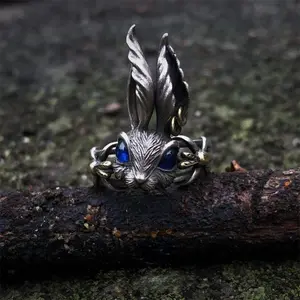 Retro Alice Wonderland Rabbit Ring Punk Gothic Adjustable Man Ring Handmade Jewelry Fairy Tales Bunny Accessories Unisex