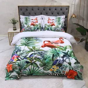 3-Piece Flamingo Print Bedding Set, Includes 1 Duvet Cover & 2 Pillowcases, High-Quality 120G Polyester Fabric, All-Season Use