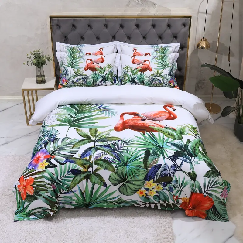 3-Piece Flamingo Print Bedding Set, Includes 1 Duvet Cover & 2 Pillowcases, High-Quality 120G Polyester Fabric, All-Season Use