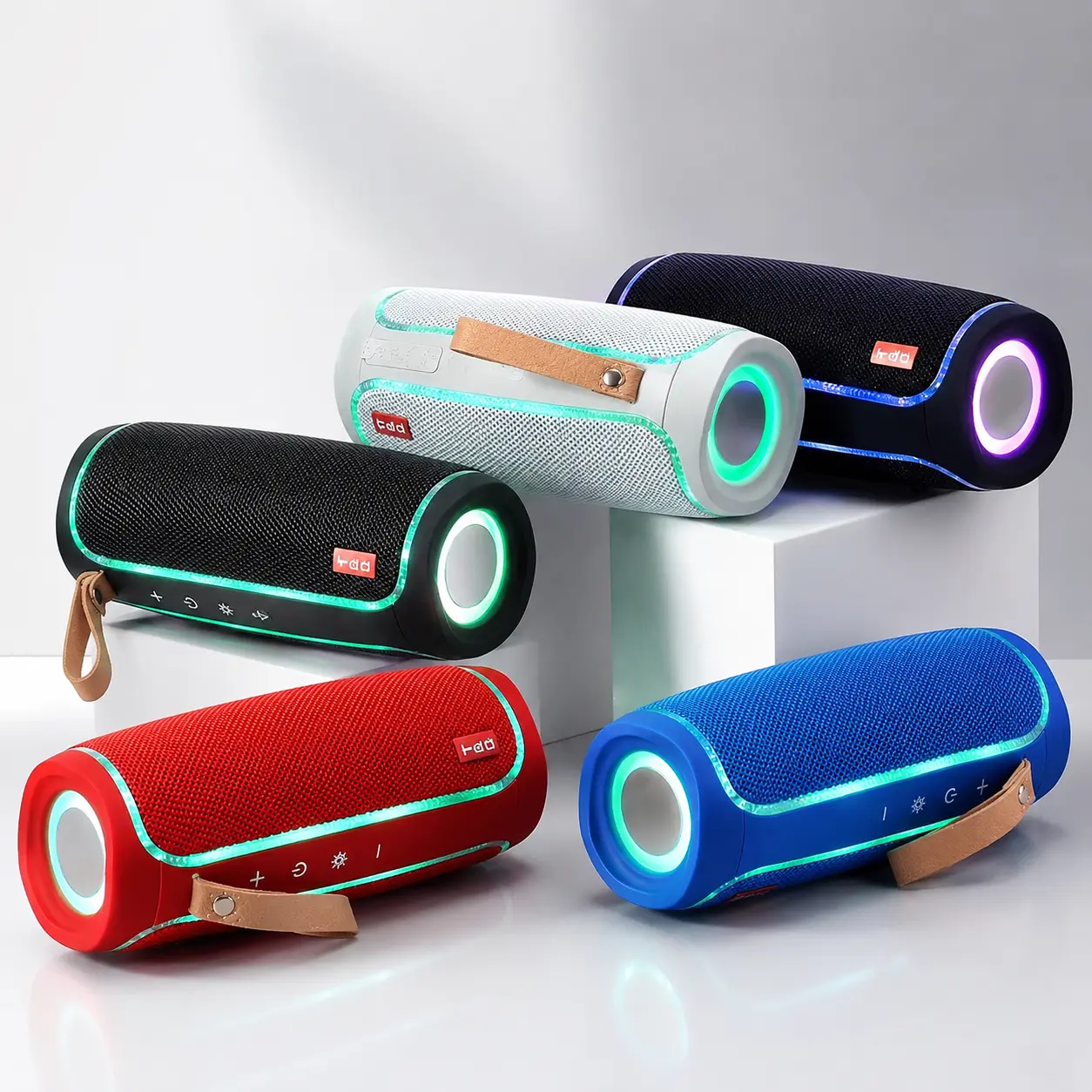 Compact Bluetooth Speaker with Loud Stereo Bass, Waterproof Wireless Design, USB/TF/FM Radio, Digital Lights, Button Controls, Included Cable for Outdoor Use