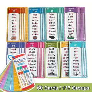Pinyin Word Card Set, 60 Cards/117 Groups, Vocabulary Building Aid, over 900 Pronunciation Rhymes, Educational Learning Tool, Vocabulary Flashcards, Flashcards Learning Alphabet, Bilingual Instruction Cards
