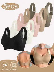 Wide Strap Wireless Bra, Strong Push Up Side Breast Coverage Large Bust Reduction Anti-sagging Supportive Comfort Bra for Women Daily Commute Yoga Sports Bras
