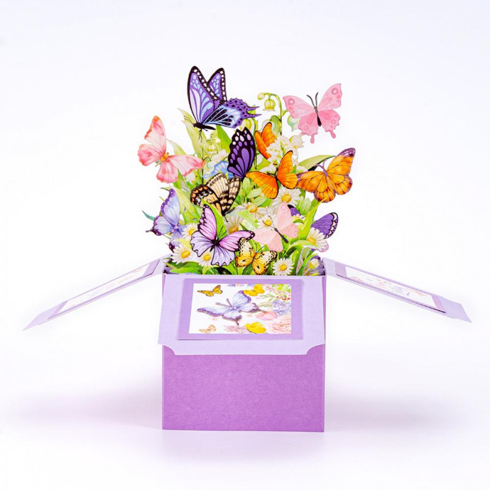 3D Popup Box Greeting Card Handcrafted Butterfly Floral Design Pop-up Card for Birthday Mother's Day Anniversary with Blank Inner Panel
