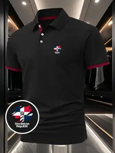 Men's Summer Short-Sleeve Polo Shirt - Dominican Republic Flag Print Design, Minimalist & Stylish, Breathable & Comfortable, Suitable for Daily Wear, Sports & Fitness, Business Gatherings, A Must-Have Casual Shirt for Mature Men