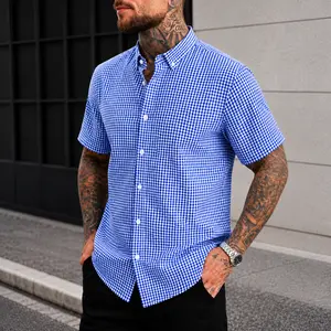 Men's Short Sleeve Plaid Button Down Shirt Casual Lightweight Summer Checkered Shirt