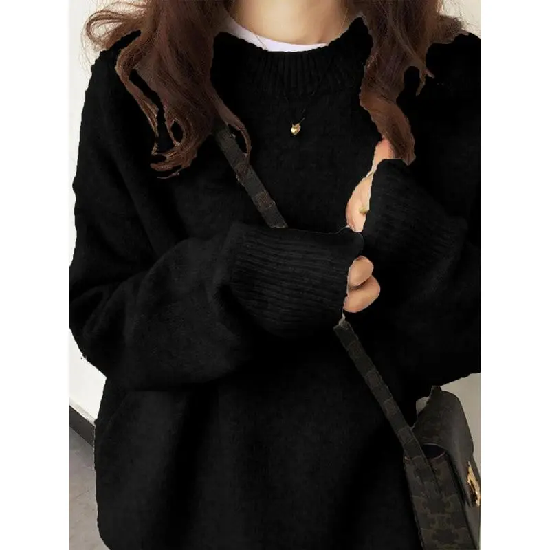 Women's Pink Drop Shoulder Sweater, Casual Fitted Long Sleeve Crewneck Knit Pullover Top for Daily Wear, Longsleeves, Tops, Pullover Sweater, Round Neck, Knitwear, Basic, Lady, Dry Clean, Fitted Cut, Solid Plain Clothes Womenswear