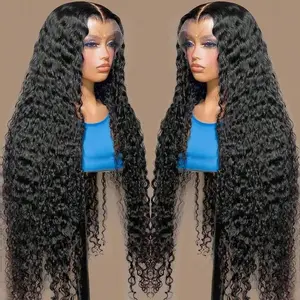 Bling Hair 32 34 36 inch HD Transparent 13x6 Kinky Curly Lace Front Human Hair Wigs Pre plucked 180 density Deep Wave 13x4 Lace Frontal Wigs For Women