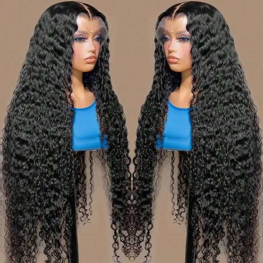Bling Hair 32 34 36 inch HD Transparent 13x6 Kinky Curly Lace Front Human Hair Wigs Pre plucked 180 density Deep Wave 13x4 Lace Frontal Wigs For Women
