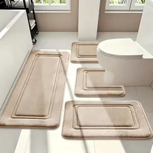 Bathroom Mat Set, 4 Counts/set Non-Slip Bathroom Toilet Mats, Bathroom Floor Mat, Soft Comfortable Polyester Rug, Bathroom Accessories, Home Supplies, Bathroom Rug Sets