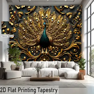[ 2D Flat Printing] 1pc- Ultra large size- - Exquisite PeaRooster HD Digital Printing Huge Tapestry- Polyester- Home Decoration- with Free Hanging Clips