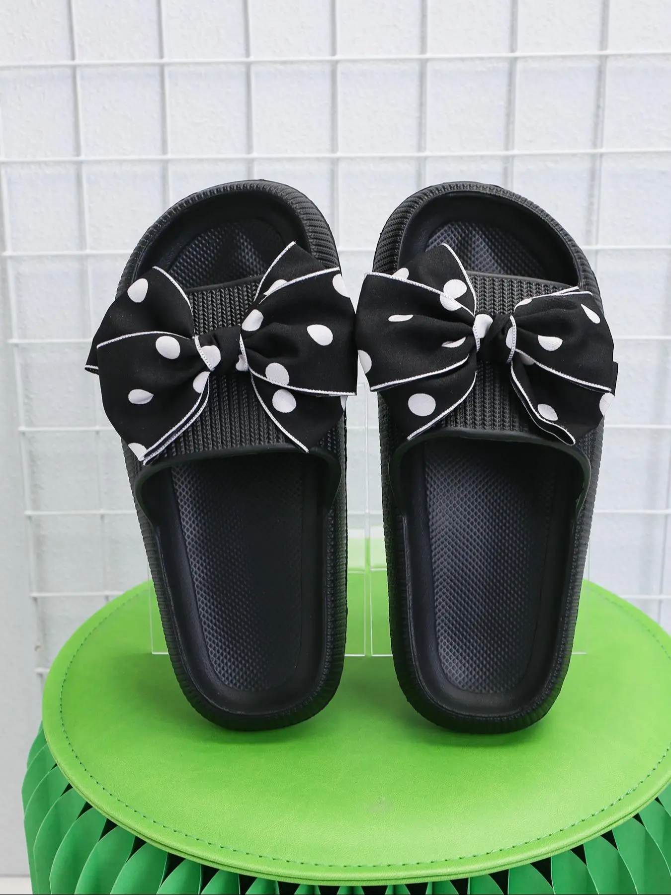 Women's Polka Dot Print Bowknot Design Slides, Casual Comfortable Home Slippers, Non-slip Soft Slippers for Indoor & Outdoor Wear, Walking Shoes, Footwear