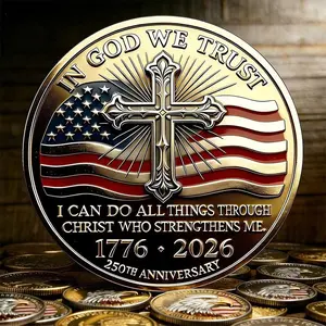 250th Anniversary Christian Challenge Coin - Jesus & Cross, Patriotic Faith Commemorative Coin In God We Trust Coin Unique Gift for Him Her