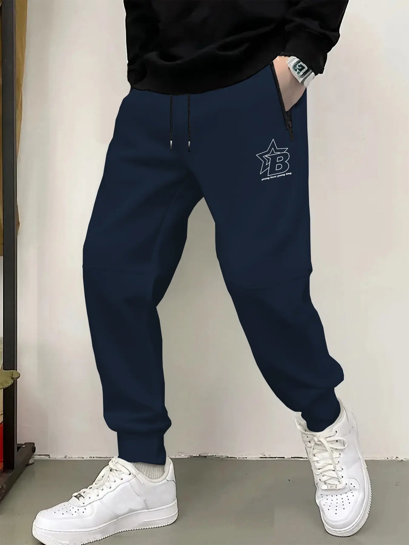 Men's casual athletic jogging pants, zipper pocket - elastic drawstring waist and ankle fold, knitted sports pants, ankle binding pants, suitable for gym, running, sports and daily wear - college style Tapered Sweatpants