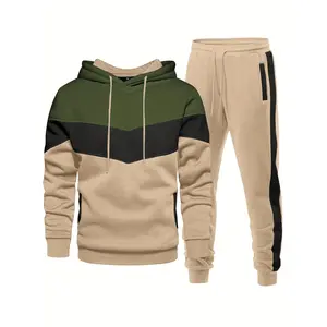 Men'S Novelty Color Block Hoodies Cozy Sport Sweatsuits with Pocket Athletic 2pcs Tracksuit Casual Full Zip Jogging Sportswear
