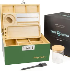 Viking Factory Large Bamboo Storage Box with Lock, Elegant Home Office Decorative Organizer Set | Mortise Tenon Crafted