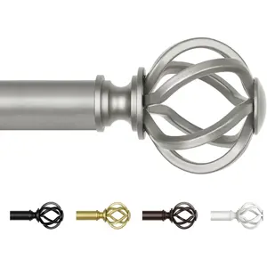 Antique Silver Curtain Rod 32 to 58 Inches (2.6 to 4.8 ft), 7/8 Curtain Rods For Windows, Telescoping Splicing Drapery Rods with Twisted Cage Finials